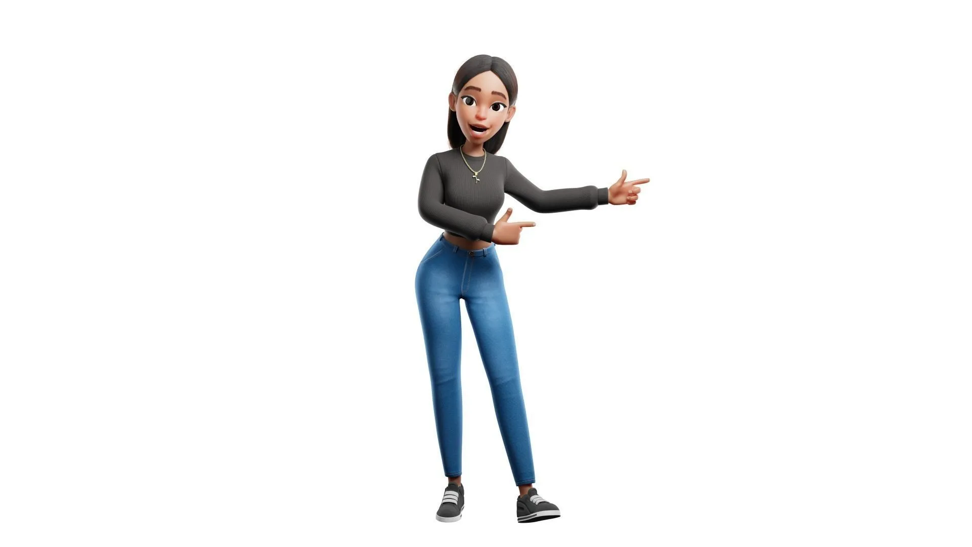 Cartoon Black Woman Teen 3D model animation preview